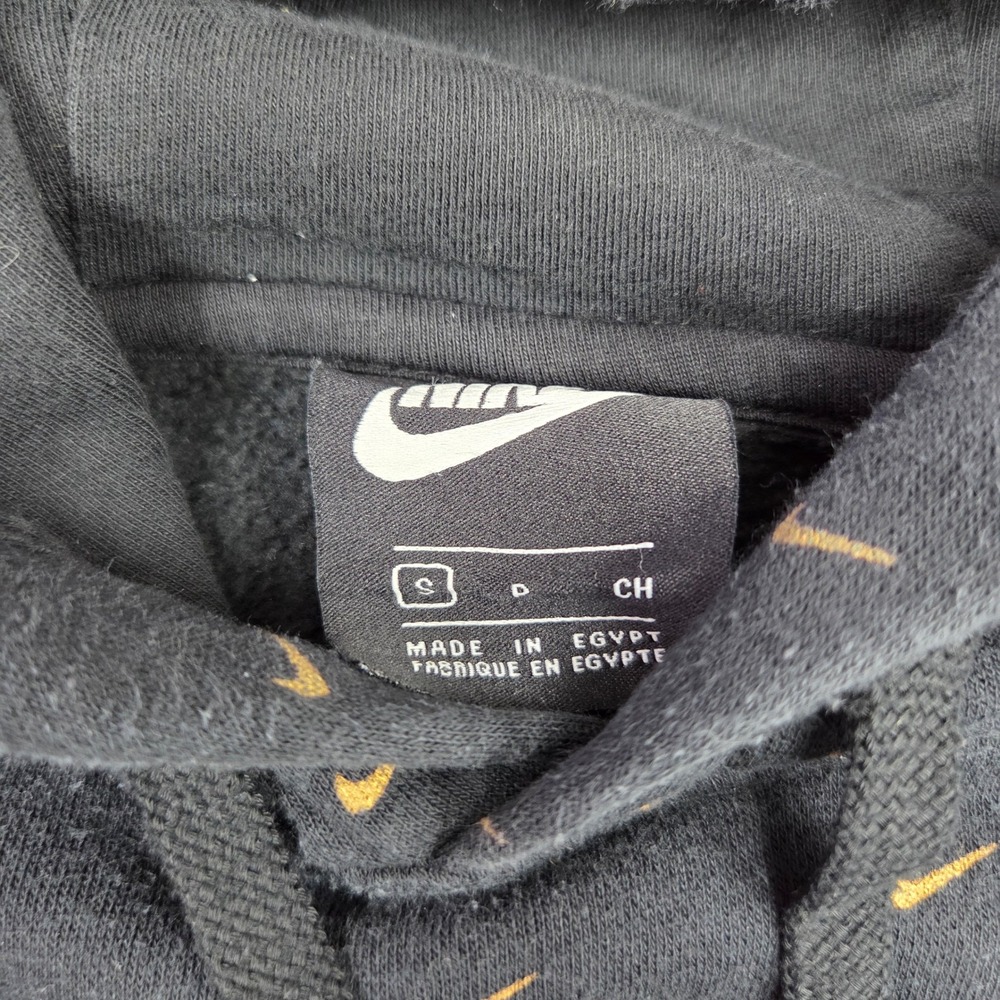 Nike Club Fleece All Over Mini Swoosh Hoodie CJ5405-010 Mens Small Black Gold - Picture 3 of 9